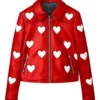 Womens White Hearts Red Leather Jacket