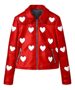 Womens White Hearts Red Leather Jacket