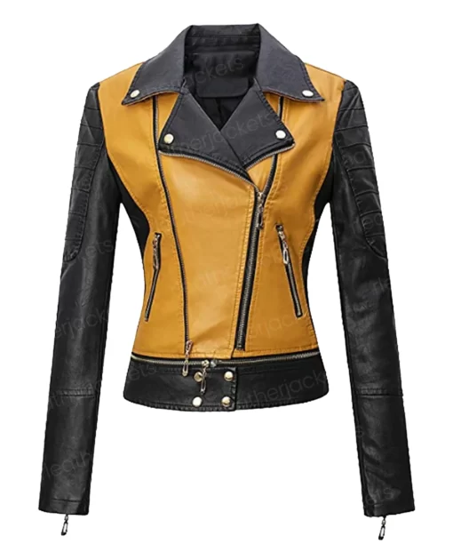 Womens Yellow & Black Leather Jacket