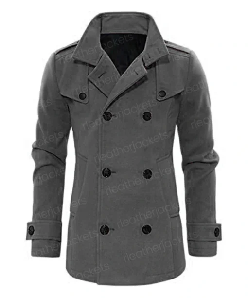Men's Double Breasted Grey Wool Coat