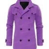 Mens Double Breasted Purple Wool Coat