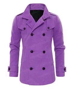 Mens Double Breasted Purple Wool Coat
