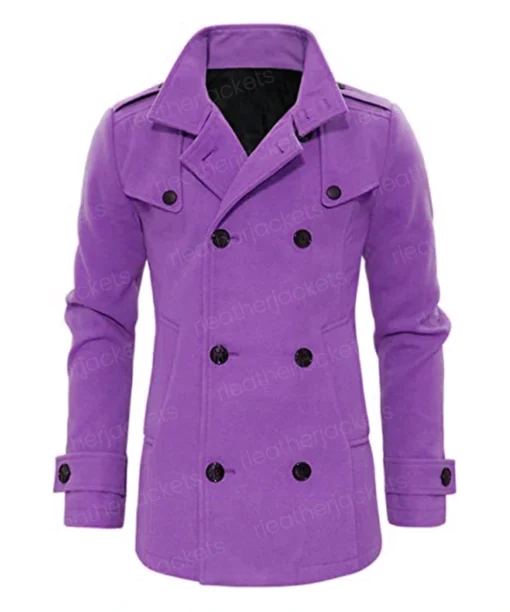 Men's Double Breasted Purple Wool Coat