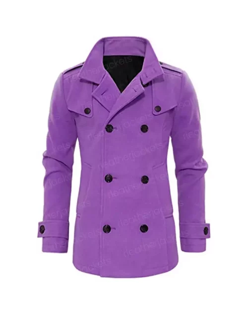 Men's Double Breasted Purple Wool Coat