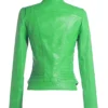 Womens Biker Green Collarless Leather Jacket