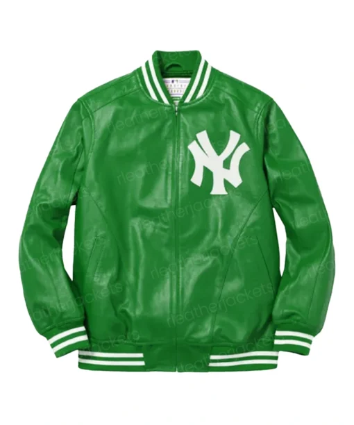 Supreme New York Green Leather Jacket