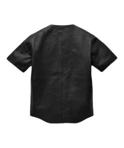 Men black Leather T Shirt