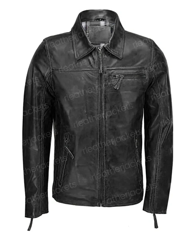 Men's Shirt Style Black Leather Jacket - RLeatherJackets
