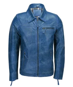 Mens Classic Shirt Style Collar Blue Jacket