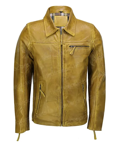 Mens Classic Shirt Style Collar Yellow Jacket