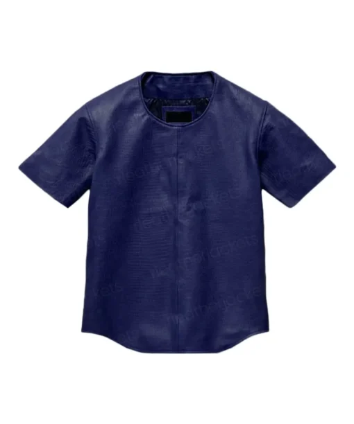 Mens blue Leather T Shirt
