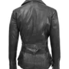 Women Black Leather Belted Jacket