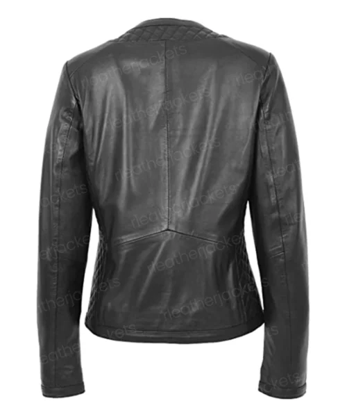 Women Black Leather Quilted Jacket