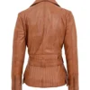 Women Brown Leather Belted Jacket