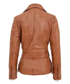 Women Brown Leather Belted Jacket