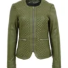 Women Quilted Green Leather Jacket