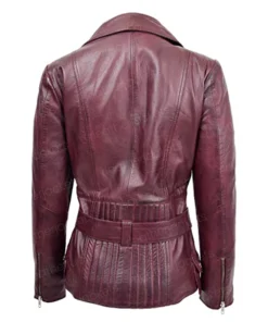Women Marhoon Leather Belted Jacket