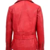 Women Red Leather Belted Jacket