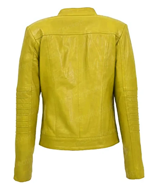 Women Vintage Yellow Leather Jacket