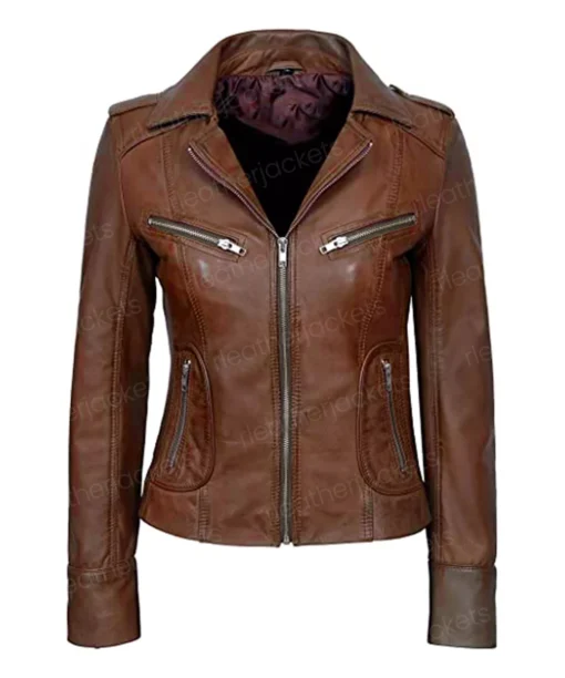 Womens Brown Biker Jacket