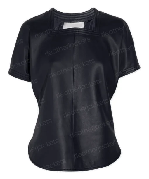 Womens Casual Black Leather T.Shirt