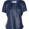 Womens Casual Blue Leather T-Shirt