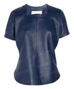 Womens Casual Blue Leather T-Shirt