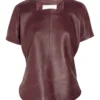 Womens Casual Maroon Leather T-Shirt