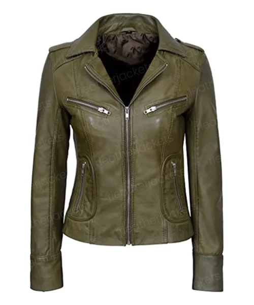 Womens Green Biker Jacket