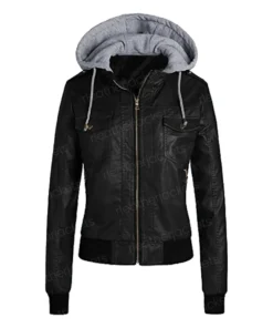 Womens Removable Hooded Black Jacket