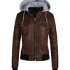 Womens Removable Hooded Brown Jacket