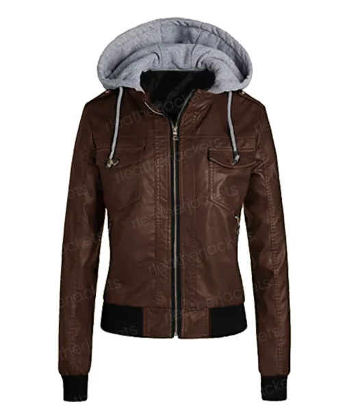 Womens Removable Hooded Brown Jacket