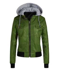Womens Removable Hooded Green Jacket