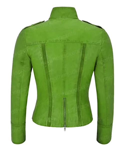 Womens Suede Lining Green Leather Jacket