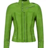 Womens Suede Lining Green Leather Jacket