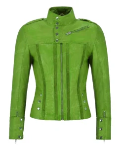 Womens Suede Lining Green Leather Jacket