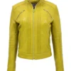 Womens Vintage Yellow Leather Jacket