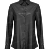 Women Black Leather Long-Sleeve Shirt