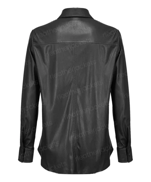 Women Black Leather Long-Sleeve Shirt