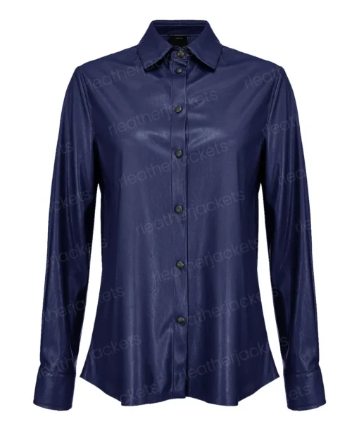 Women Blue Leather Long-Sleeve Shirt