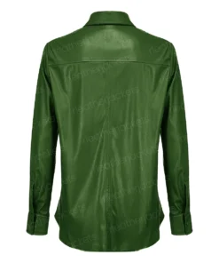 Women Green Leather Long-Sleeve Shirt