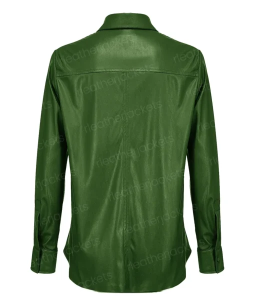 Women Green Leather Long-Sleeve Shirt