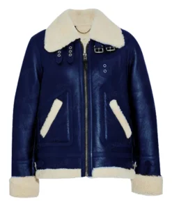 Womens Shearling Blue Leather Jacket