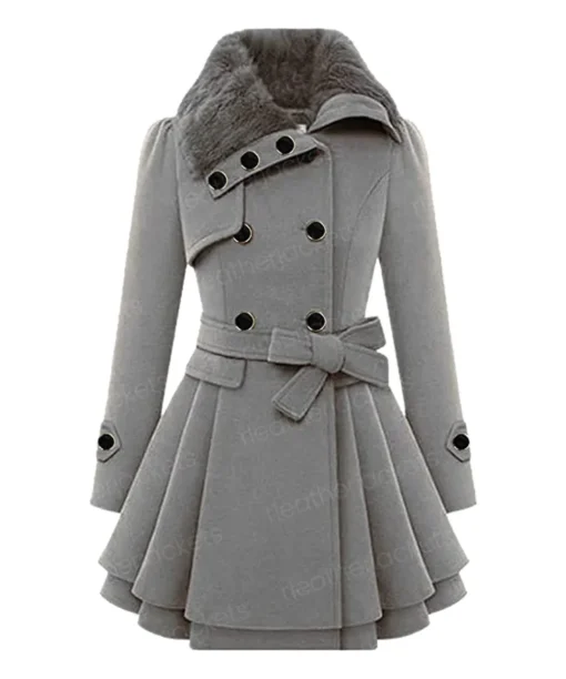 Womens Double Breasted Grey Peacoat