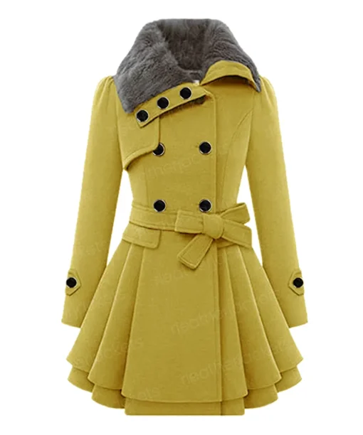 Womens Double Breasted Yellow Peacoat