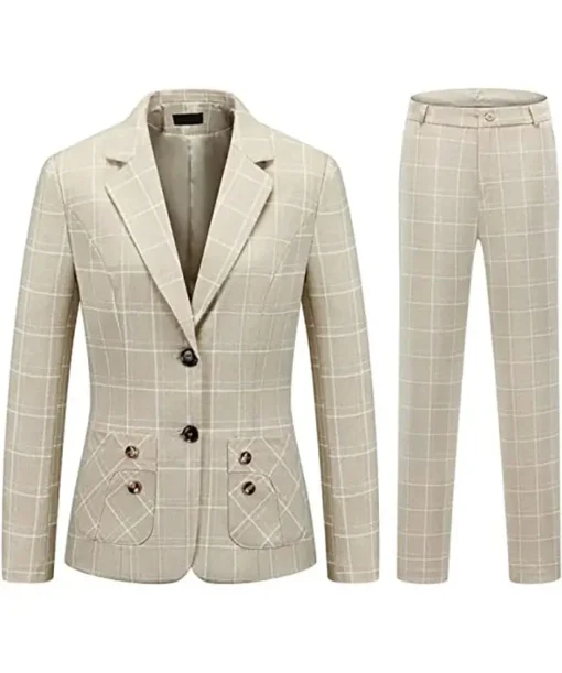 Women's Apricot Checkered Suit