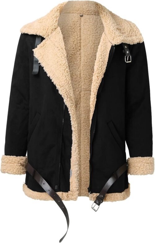 Men's Black Shearling Leather Coat