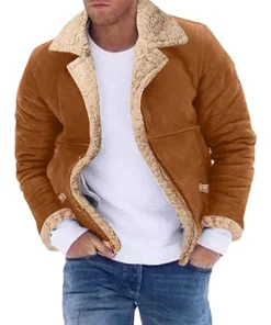 Men's Khaki Shearling Leather Jacket