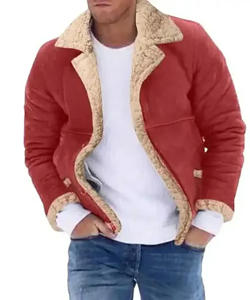 Men’s Red Shearling Leather Jacket