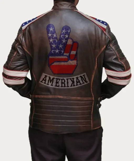 Mens American Flag Leather Jacket
